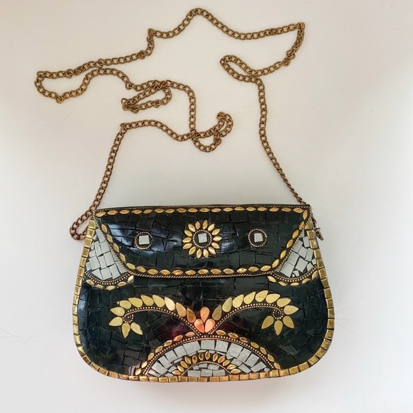 Antik Kraft Handbags - Antik Kraft Mosaic Inlay Hard Shell Metal Crossbody Clutch Purse Boho